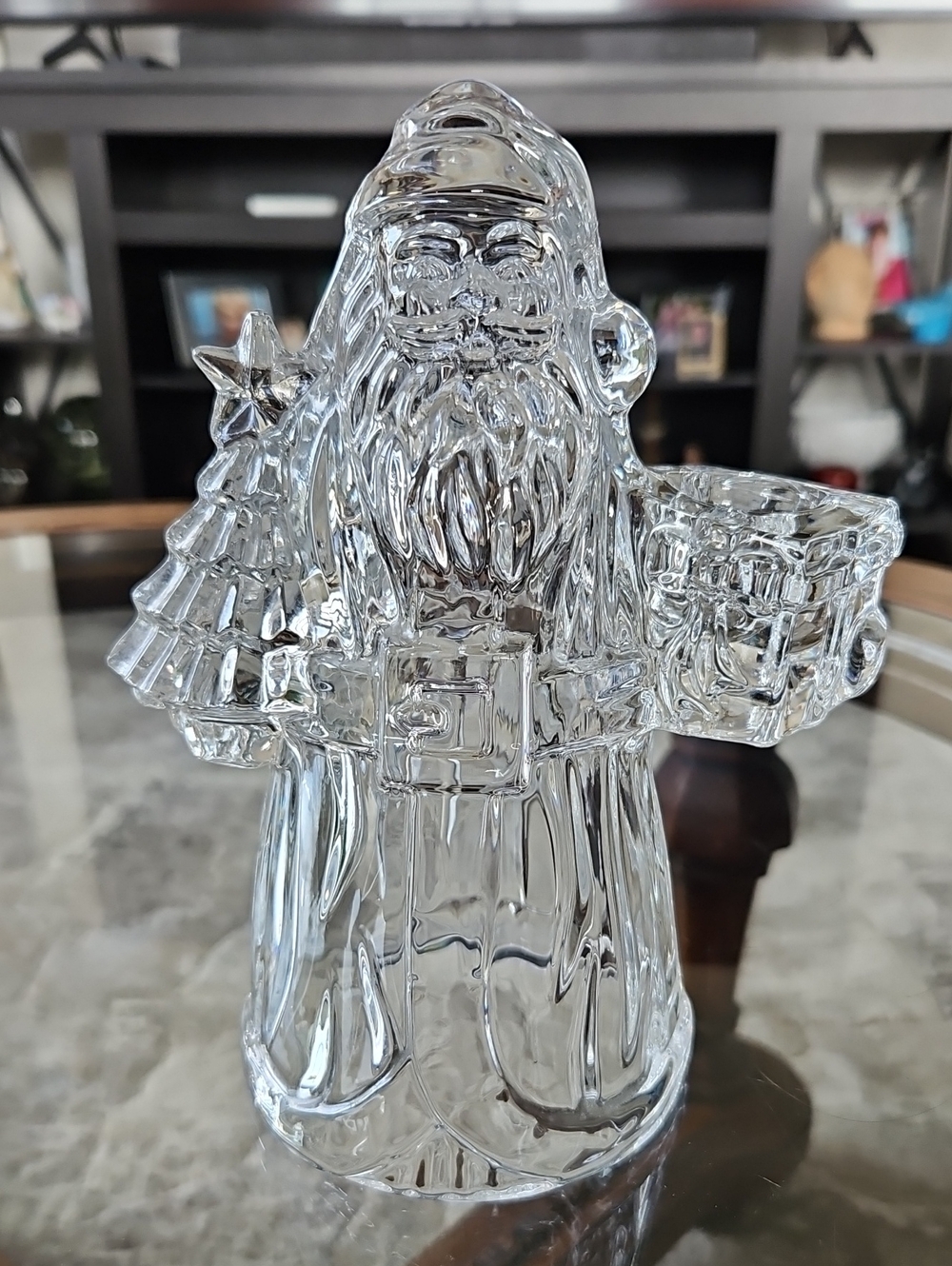 Clear Crystal Santa Claus Candle Holder - Vintage
